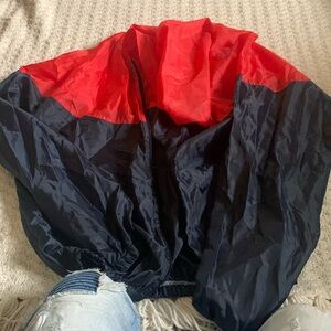Thin red and blue wind breaker